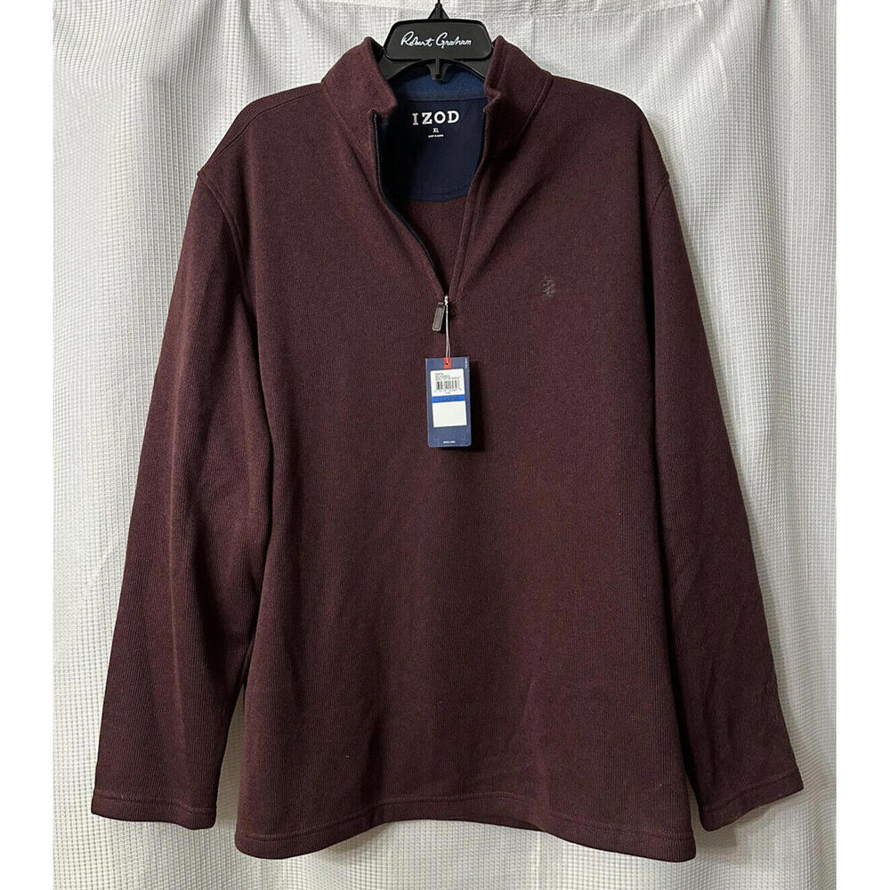 NWT IZOD Mens‎ Spectator 1/4 Zip Burgundy Stretch Long Sleeve Sweatshirt Size XL